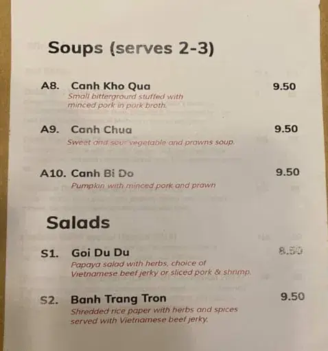 Moc Quan Menu – Soups prices