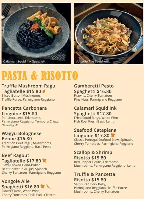 Ambush Singapore Menu – Pasta and Risotto prices