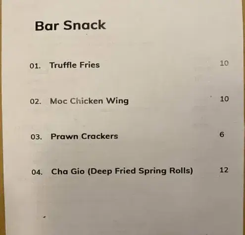 Moc Quan Bar Snack Menu prices