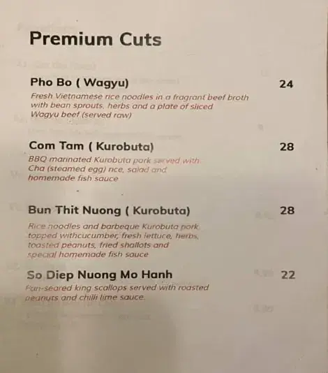 Moc Quan Premium Cuts Menu prices