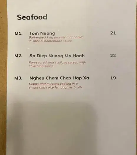 Moc Quan Seafood Menu Prices