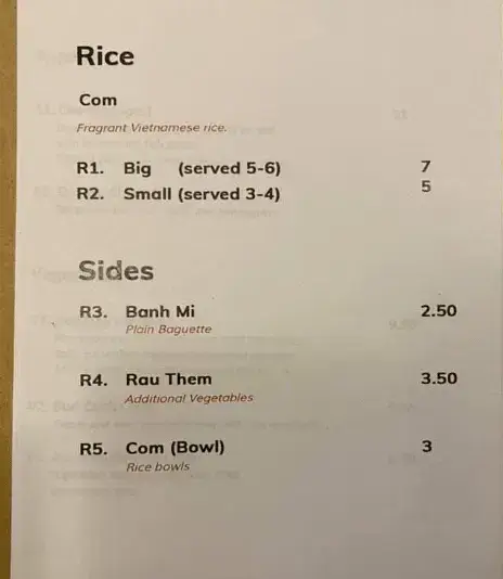 Moc Quan Singapore Menu Prices – Rice