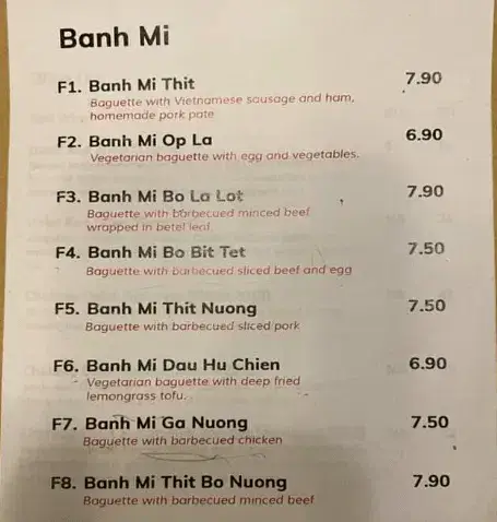 Moc Quan Singapore Menu – Banh Mi prices