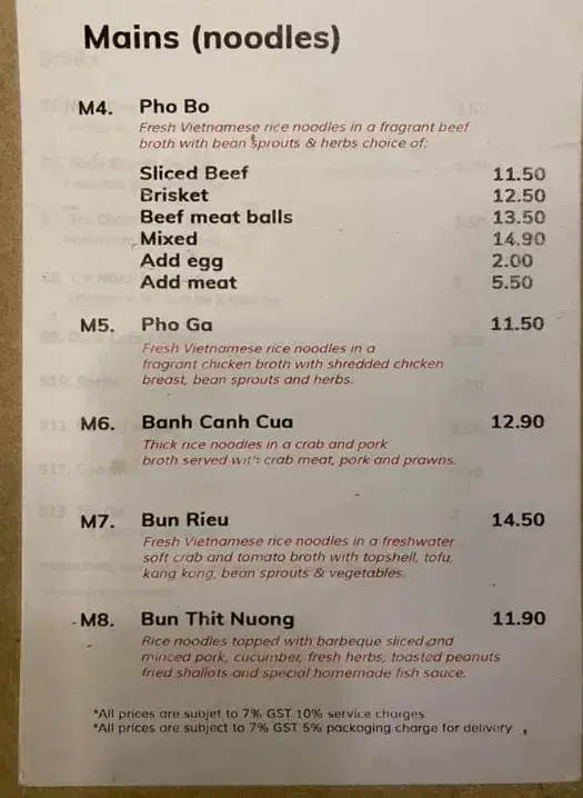 Moc Quan Singapore Noodle Mains Menu Prices