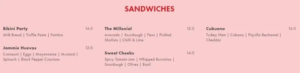 The Great Mischief Sandwiches prices