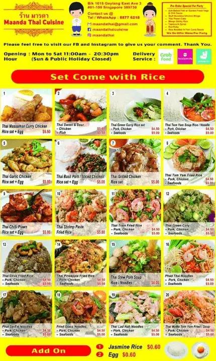 Maanda Thai Cuisine Singapore Menu – A La Carte prices