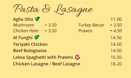 Rocky Master Menu – Pasta & Lasagna prices