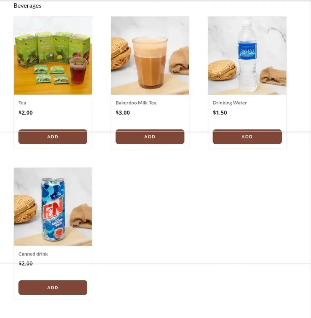 Baker doo Singapore Menu – Bundles with Beverages prices