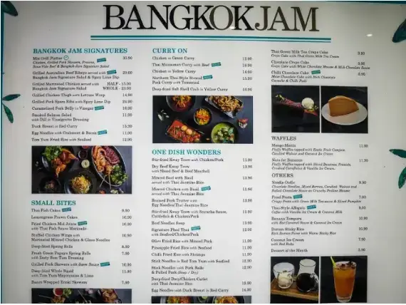 Bangkok Jam Menu