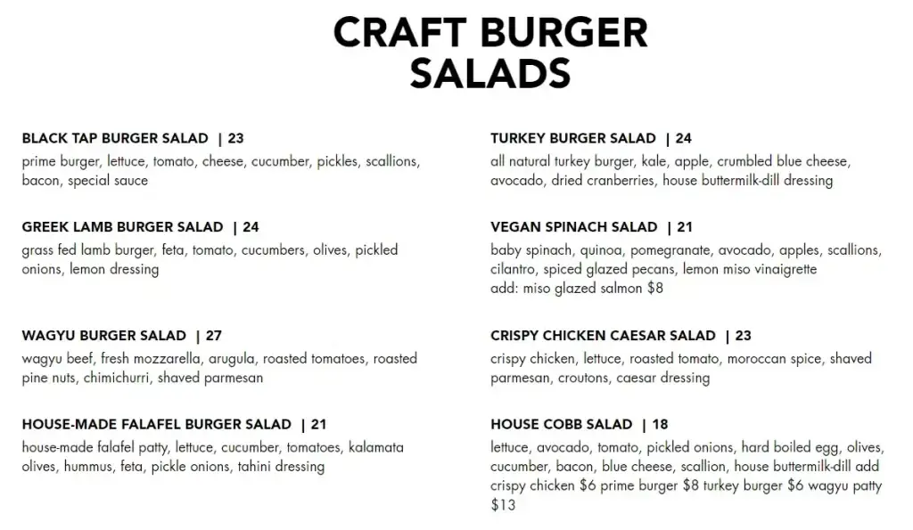 Black Tap Singapore Menu – Craft Burgers Salads prices