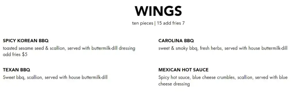 Black Tap Singapore Wings Menu prices