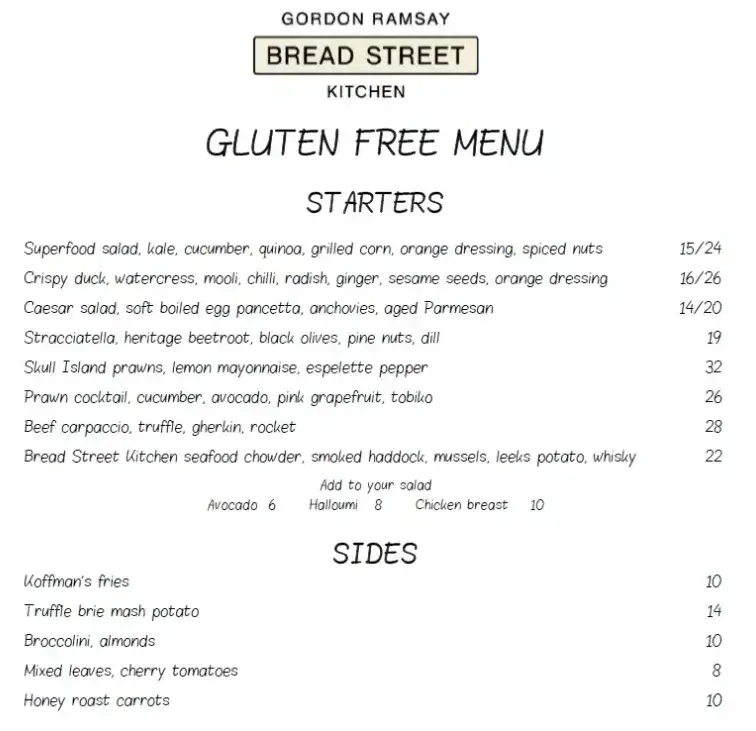 Bread Street Kitchen Gluten Free