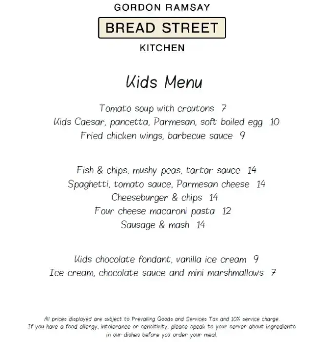 Bread Street Kitchen Menu – Kids Meal