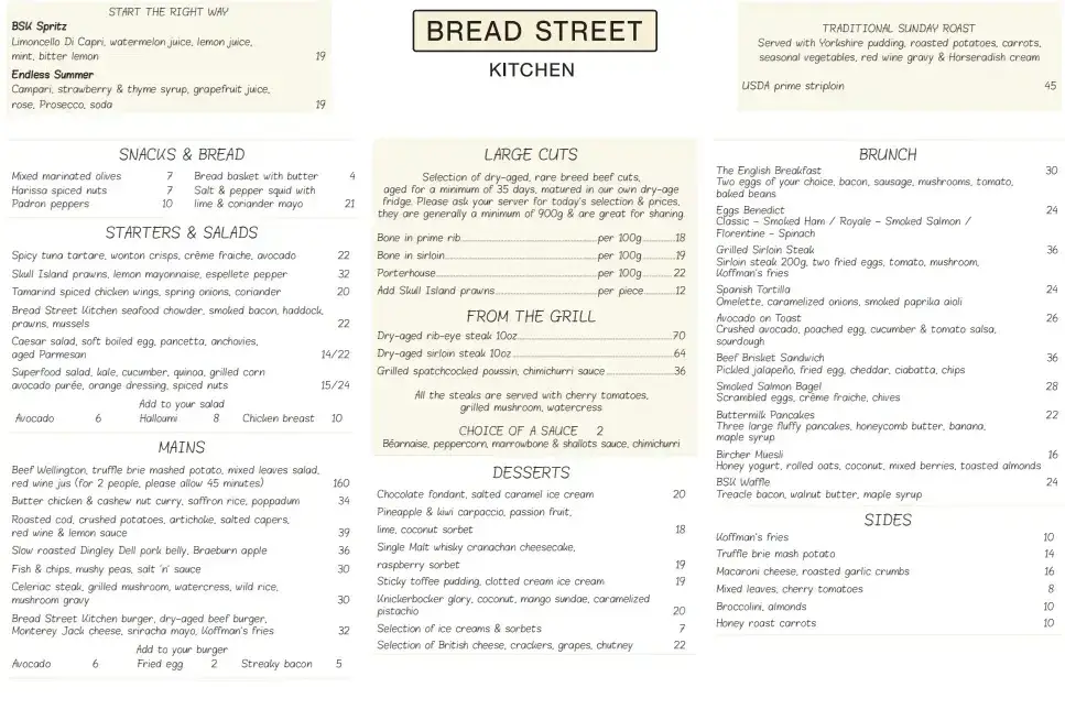 Bread Street Kitchen Singapore Menu – Brunch