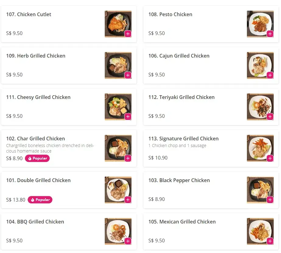 CHICKEN MENU PRICES