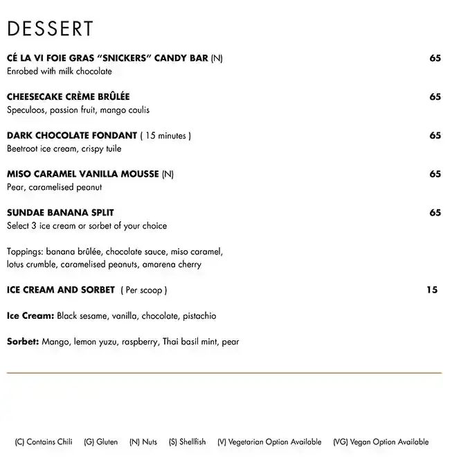 Ce La Vi Menu – Desserts prices