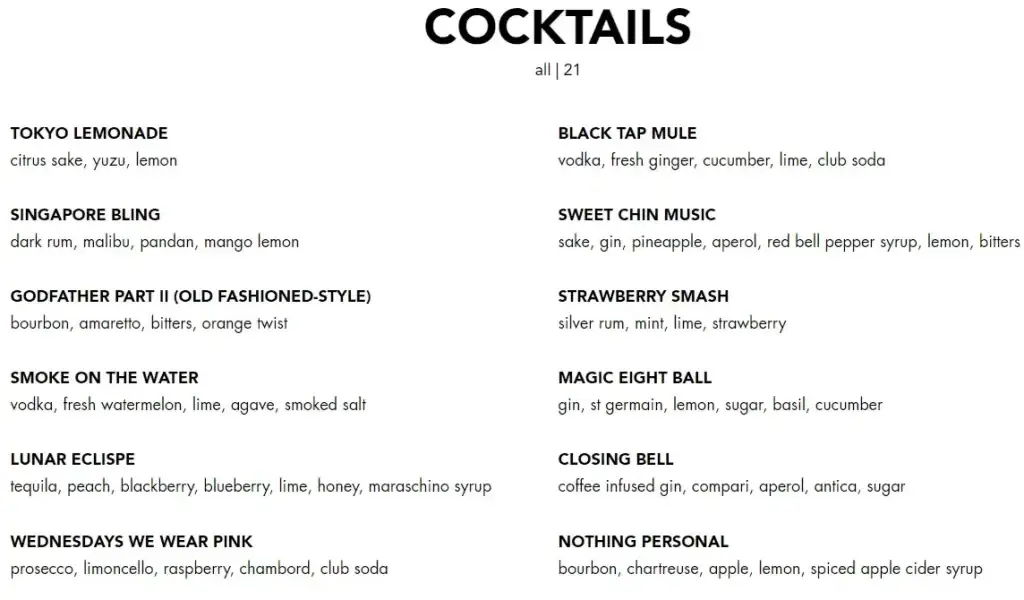 Cocktails prices