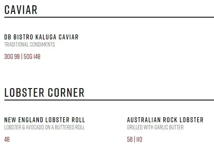 DB Bistro & Oyster Bar Menu Prices – Caviar