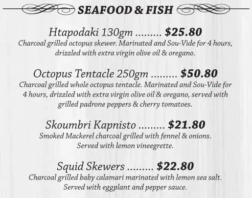 FOTIA FISH SEAFOOD MENU