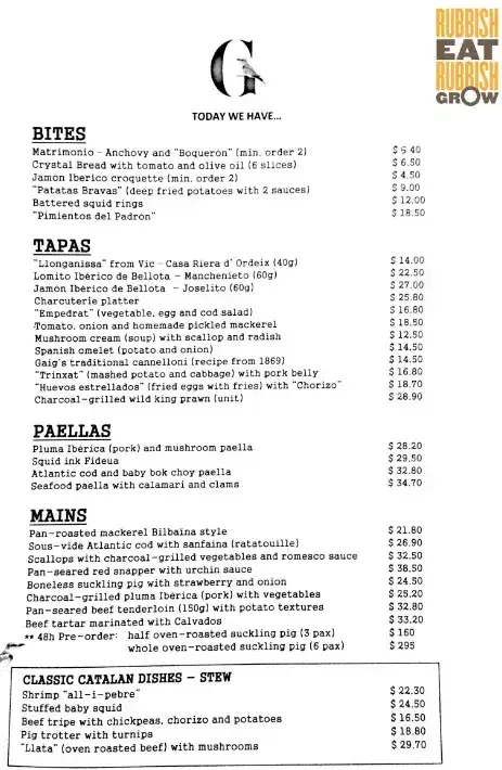 Gaig Restaurant Menu