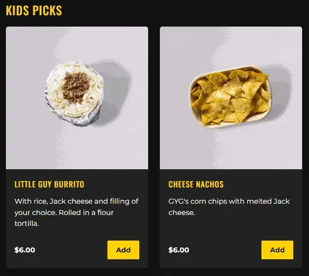 Guzman Y Gomez Singapore Menu – Kids Meal prices