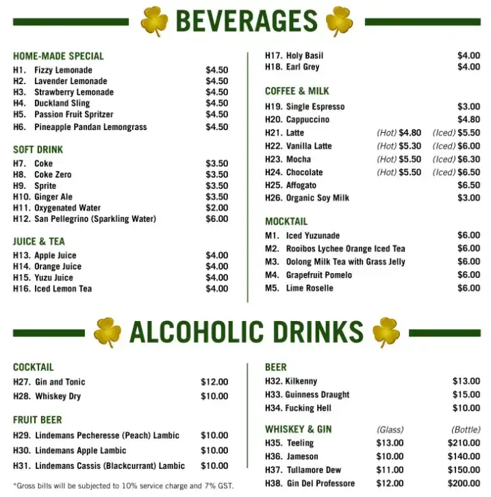 Duckland Singapore Beverages Prices 