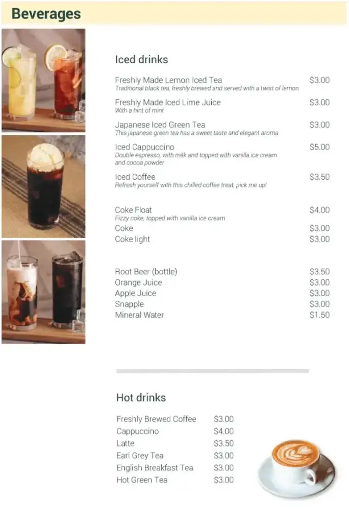 Hot Tomato Menu – Beverages