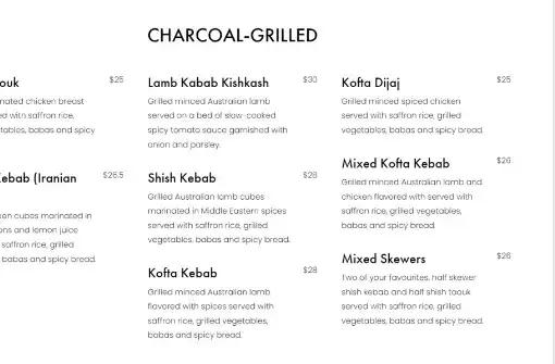 Kazbar Singapore Charcoal – Grilled Menu Price