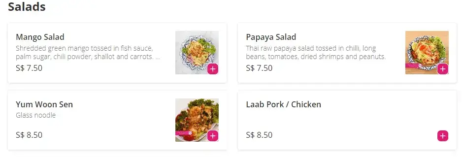 Nagara Thai Singapore Menu – Salad prices