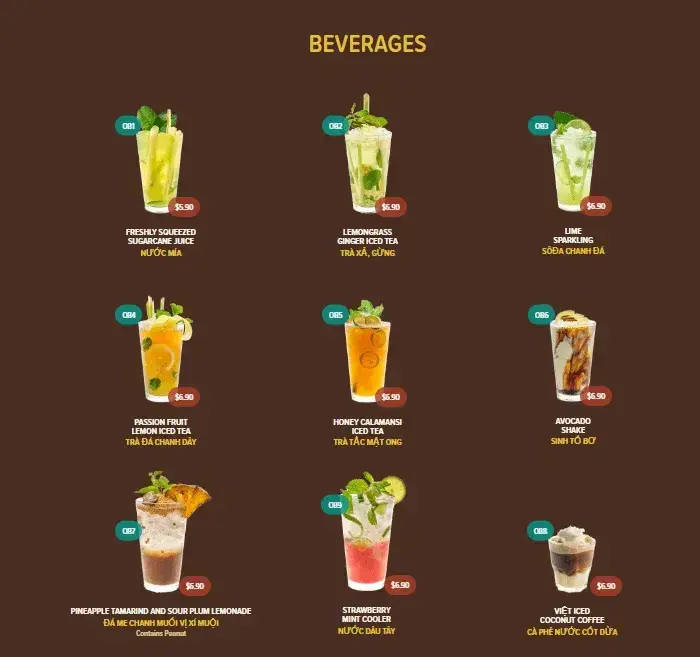 NamNam Beverages Menu prices