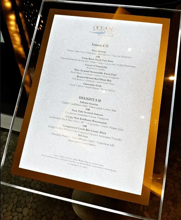 OCEAN RESTAURANT LUNCH MENU