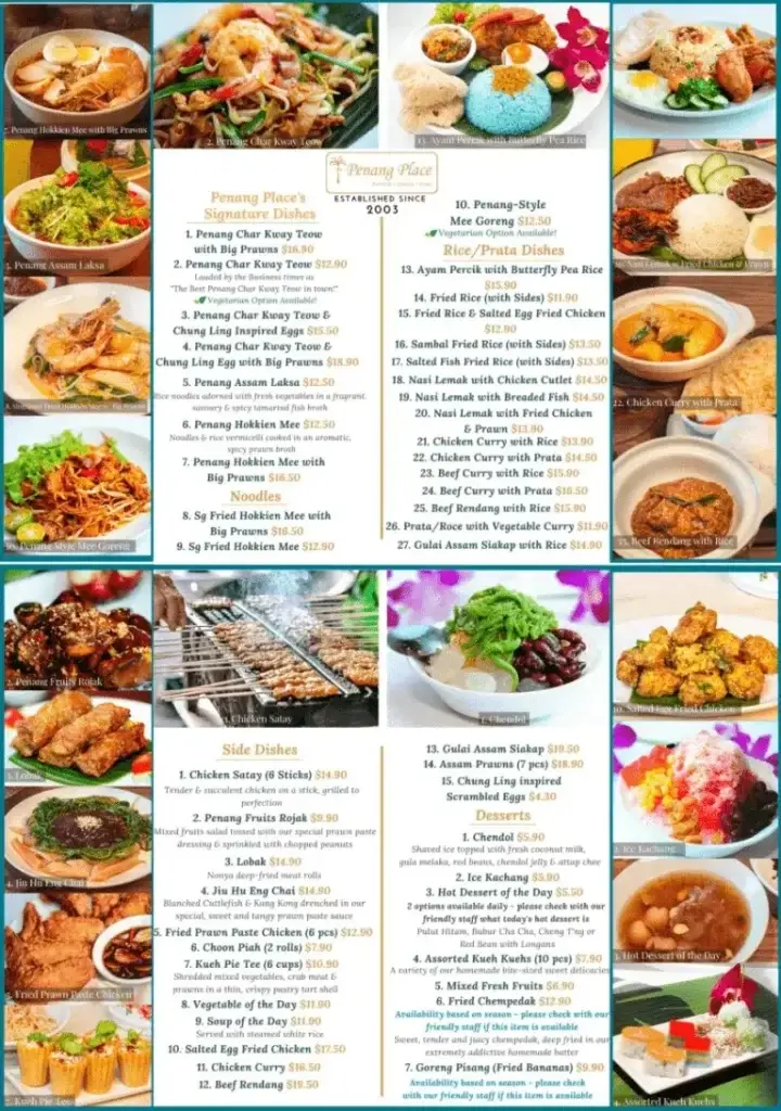 Penang Place Menu Singapore