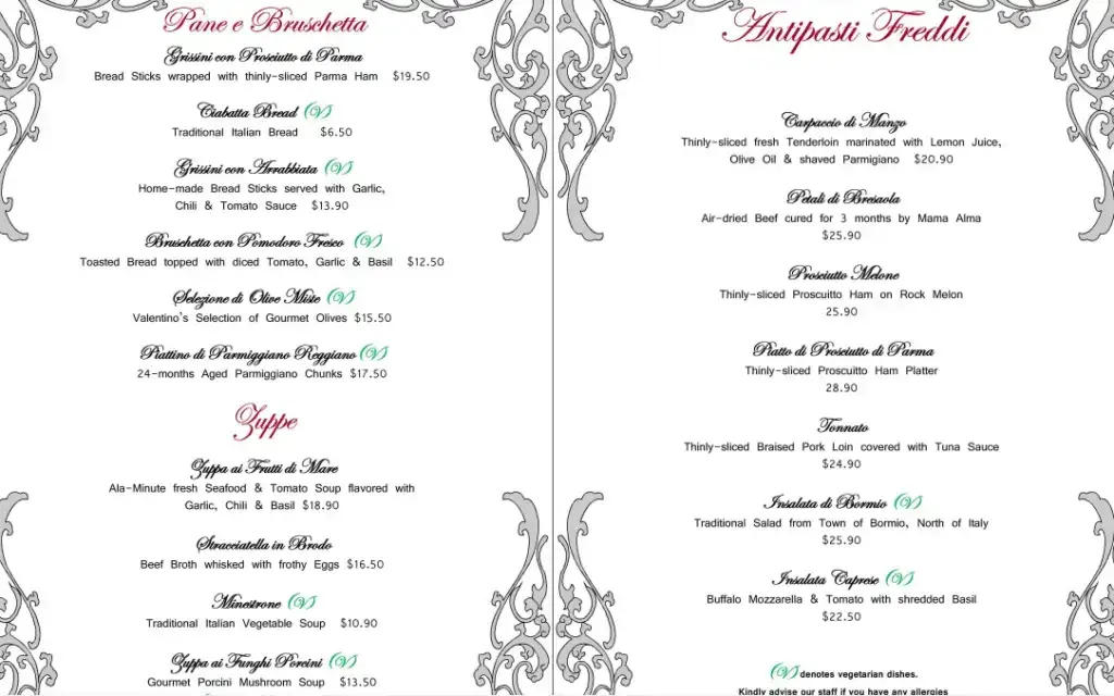 Ristorante Da Valentino Menu