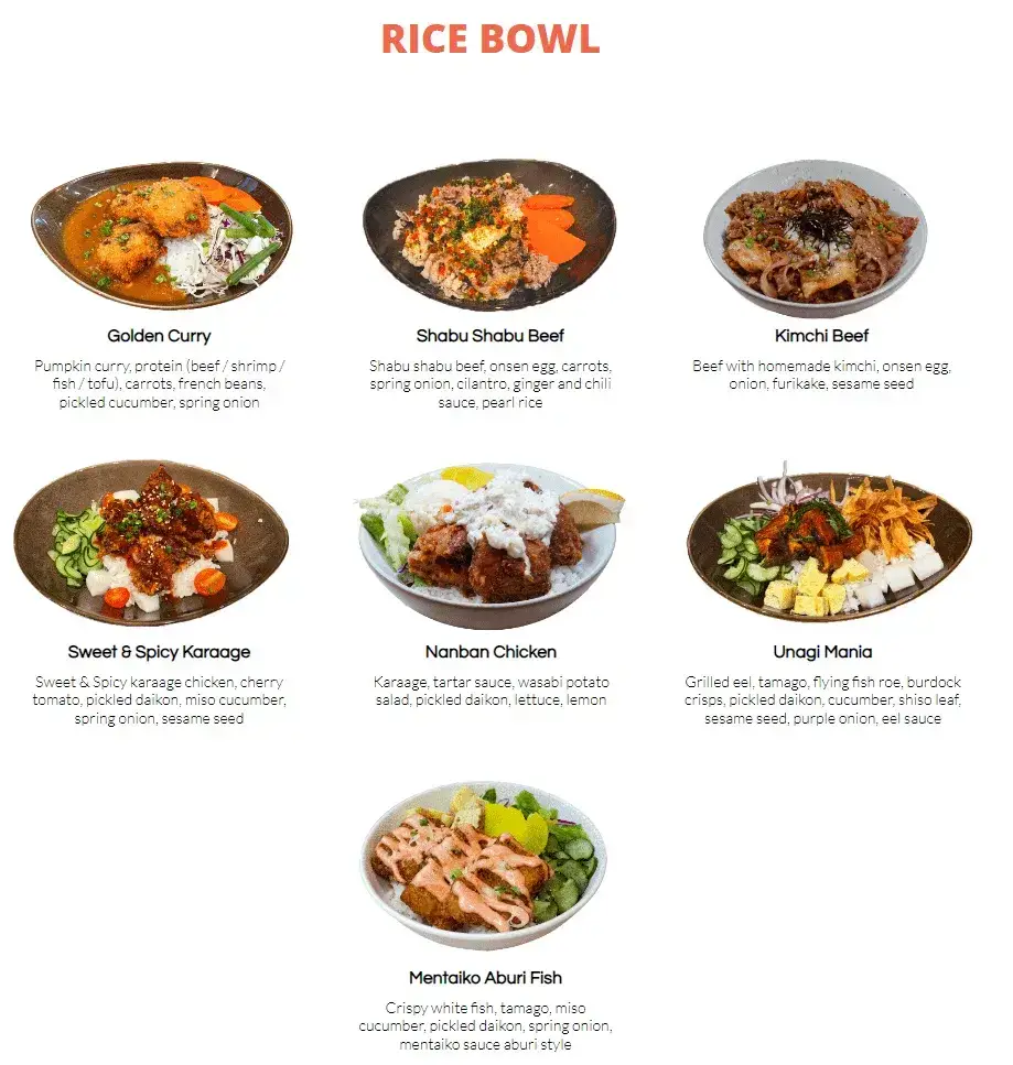 Rollie Ollie Rice Bowls Menu prices