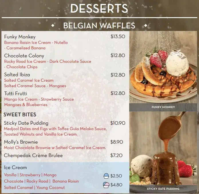 SPIZE DESSERTS MENU prices