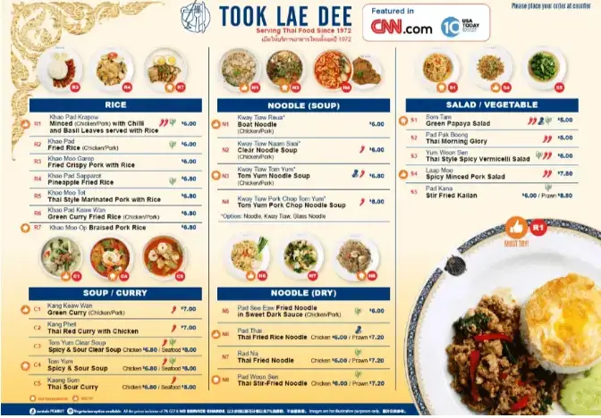 Took Lae Dee Menu