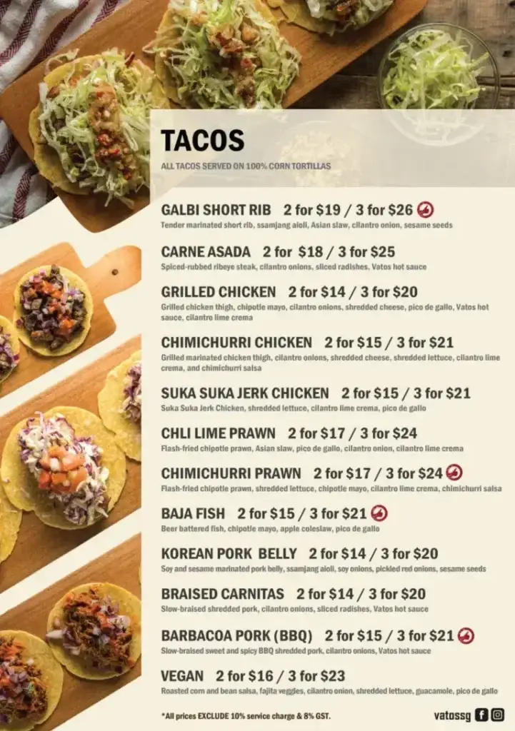 Vatos Urban Tacos Singapore Urban Tacos Menu prices