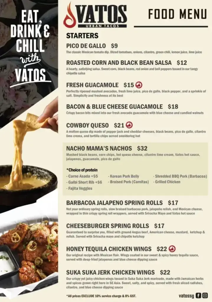 Vatos Urban Tacos Menu Singapore