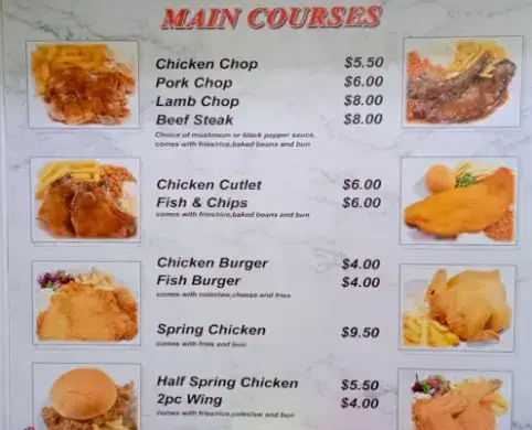 Western Cuisine Side Menu prices